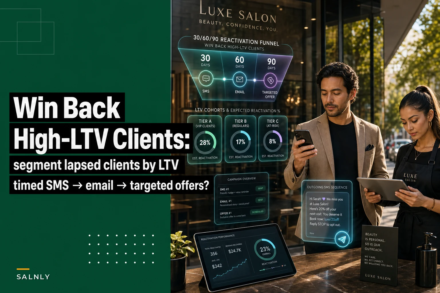 A 30/60/90 salon reactivation funnel that actually wins back high-LTV clients