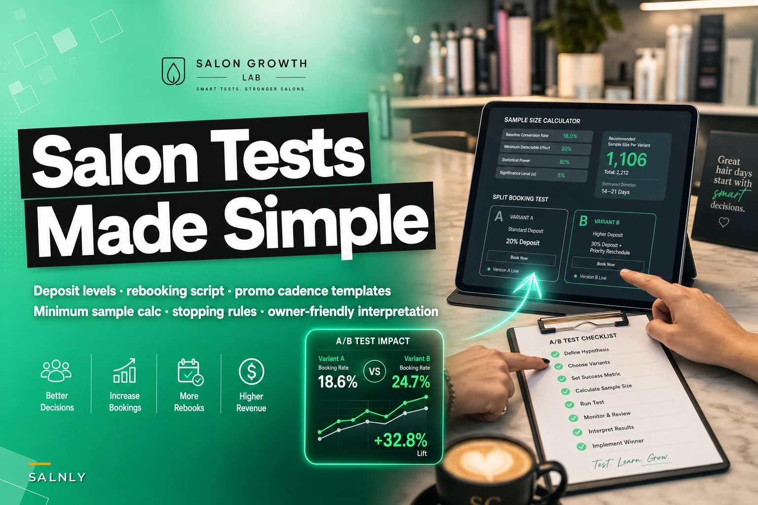 A salon-sized A/B testing framework for operations: sample tests, minimum samples and stopping rules