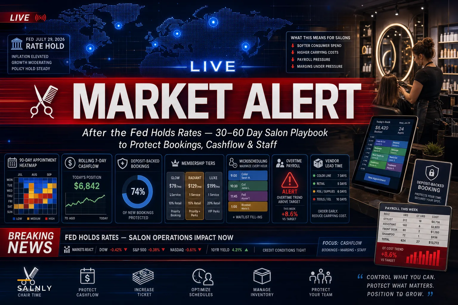After the Fed Holds Rates: a 30–60 Day Salon Playbook to Protect Bookings, Cashflow and Staffing