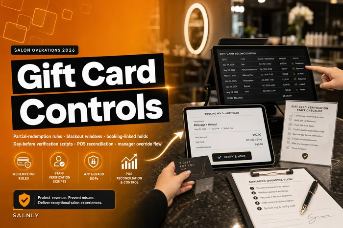 Gift card controls for salons: redemption rules, staff verification scripts and anti-fraud SOPs