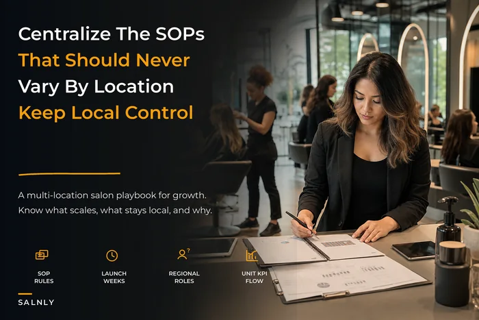 Multi-location salon playbook: which SOPs to centralize, unit KPIs and a 2–5 location launch checklist