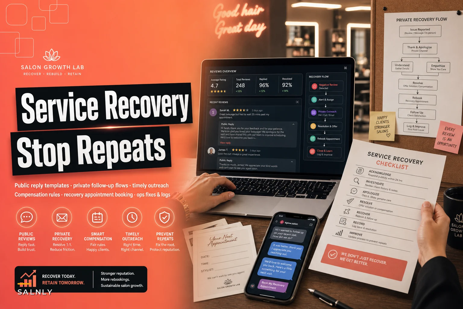 Service recovery for salons: public review responses, private recovery flows and rules to stop repeat issues