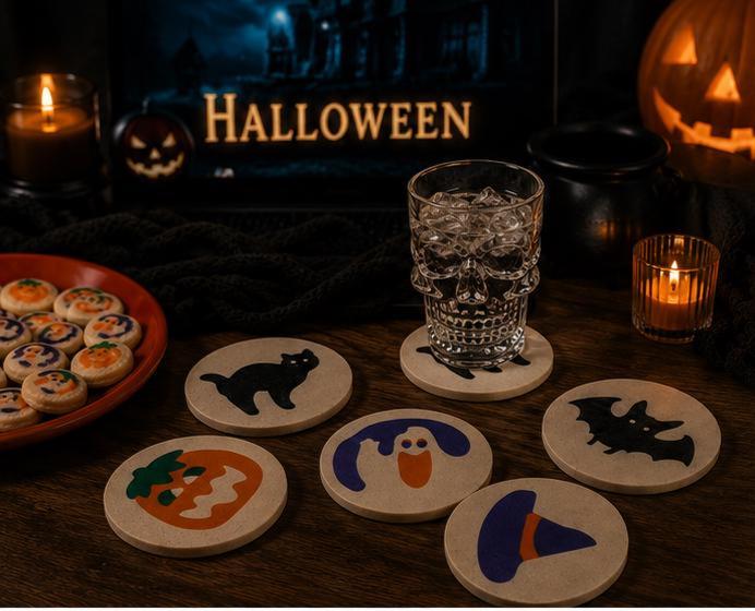 Spooky Sugar Cookie Coasters | Scary Home Decor | Halloween Coasters | Sugar Cookie Pumpkin Ghost Bat Cat Witch Hat | Gothic Fall Decor image 4