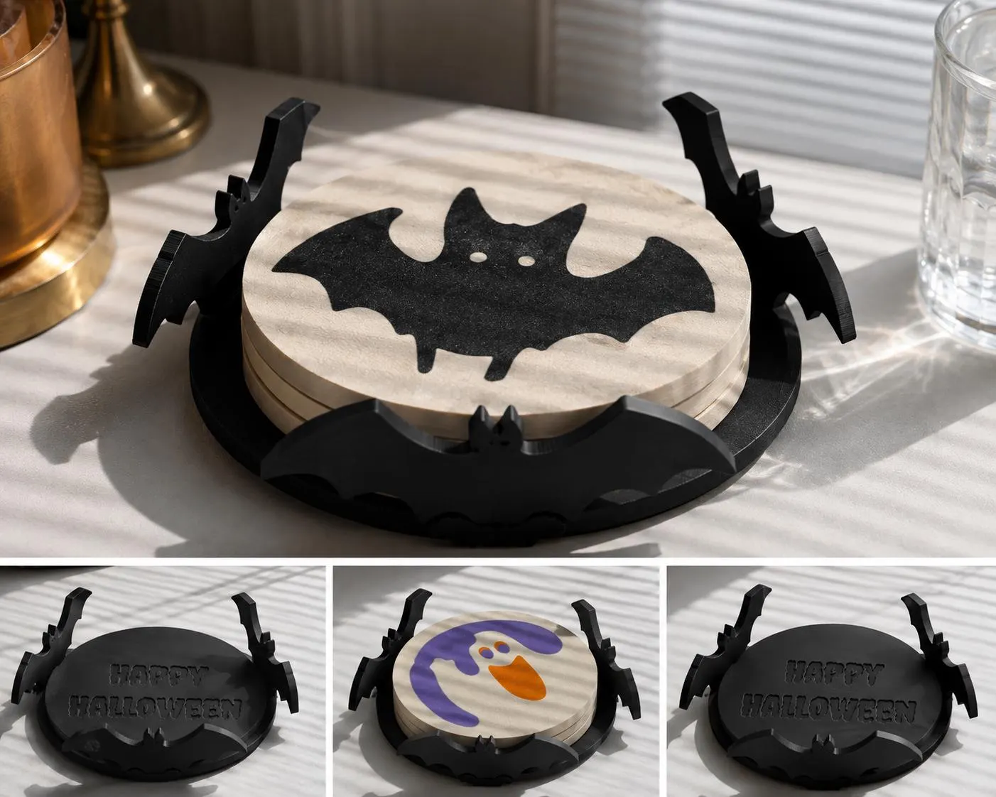 Spooky Sugar Cookie Coasters | Scary Home Decor | Halloween Coasters | Sugar Cookie Pumpkin Ghost Bat Cat Witch Hat | Gothic Fall Decor image 5