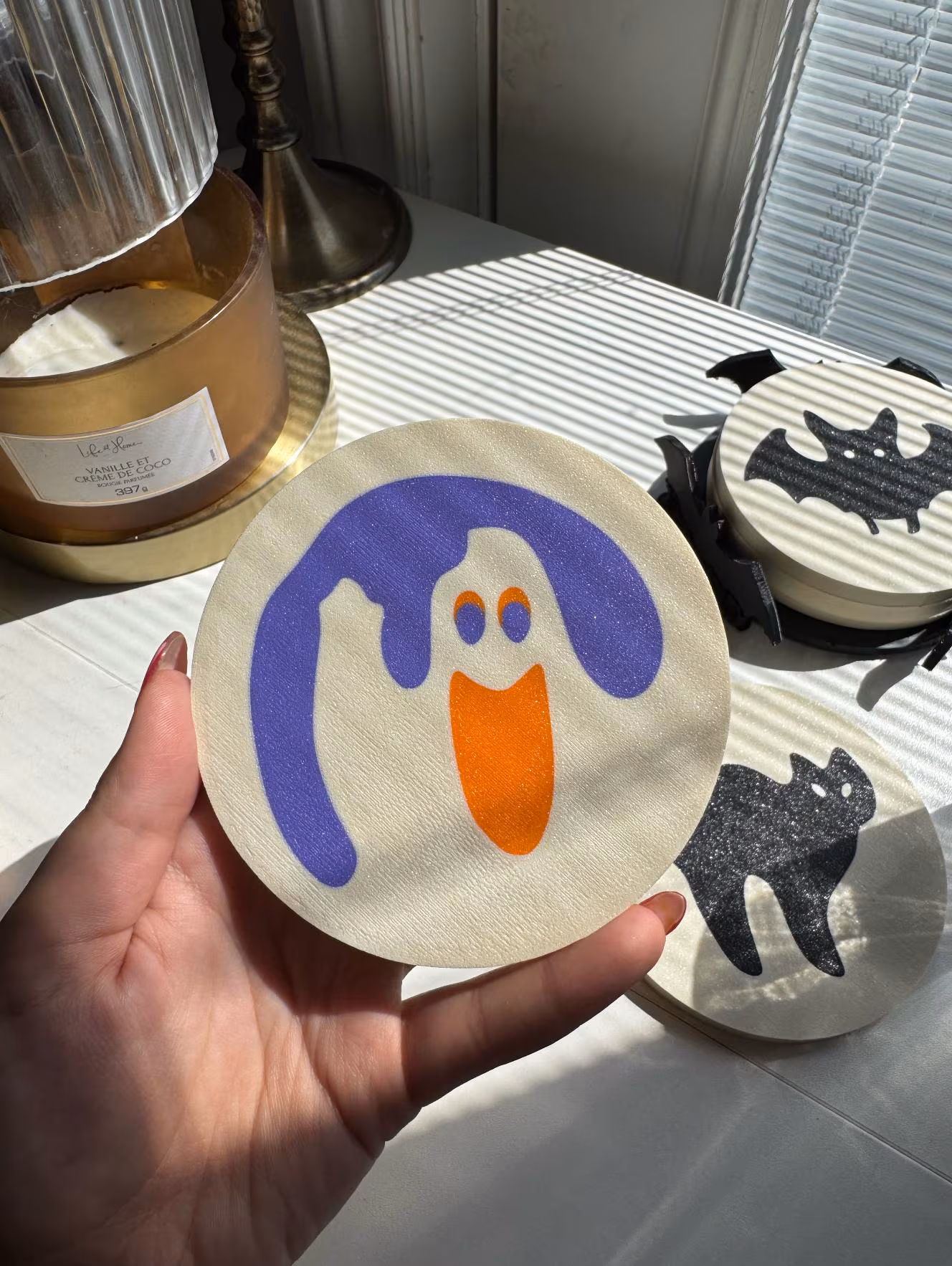 Spooky Sugar Cookie Coasters | Scary Home Decor | Halloween Coasters | Sugar Cookie Pumpkin Ghost Bat Cat Witch Hat | Gothic Fall Decor image 7