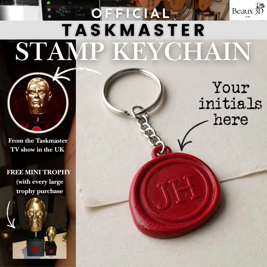 Personalized Taskmaster Stamp Keychain | TM Wax Seal Keyring Bag Charm Gift or Stocking Filler