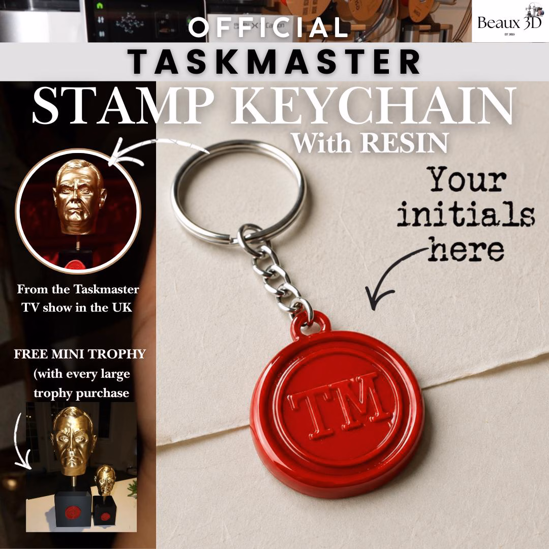 Taskmaster Stamp Resin Keychain | Personalized TM Wax Seal Keyring Bag Charm Gift or Stocking Filler cover image