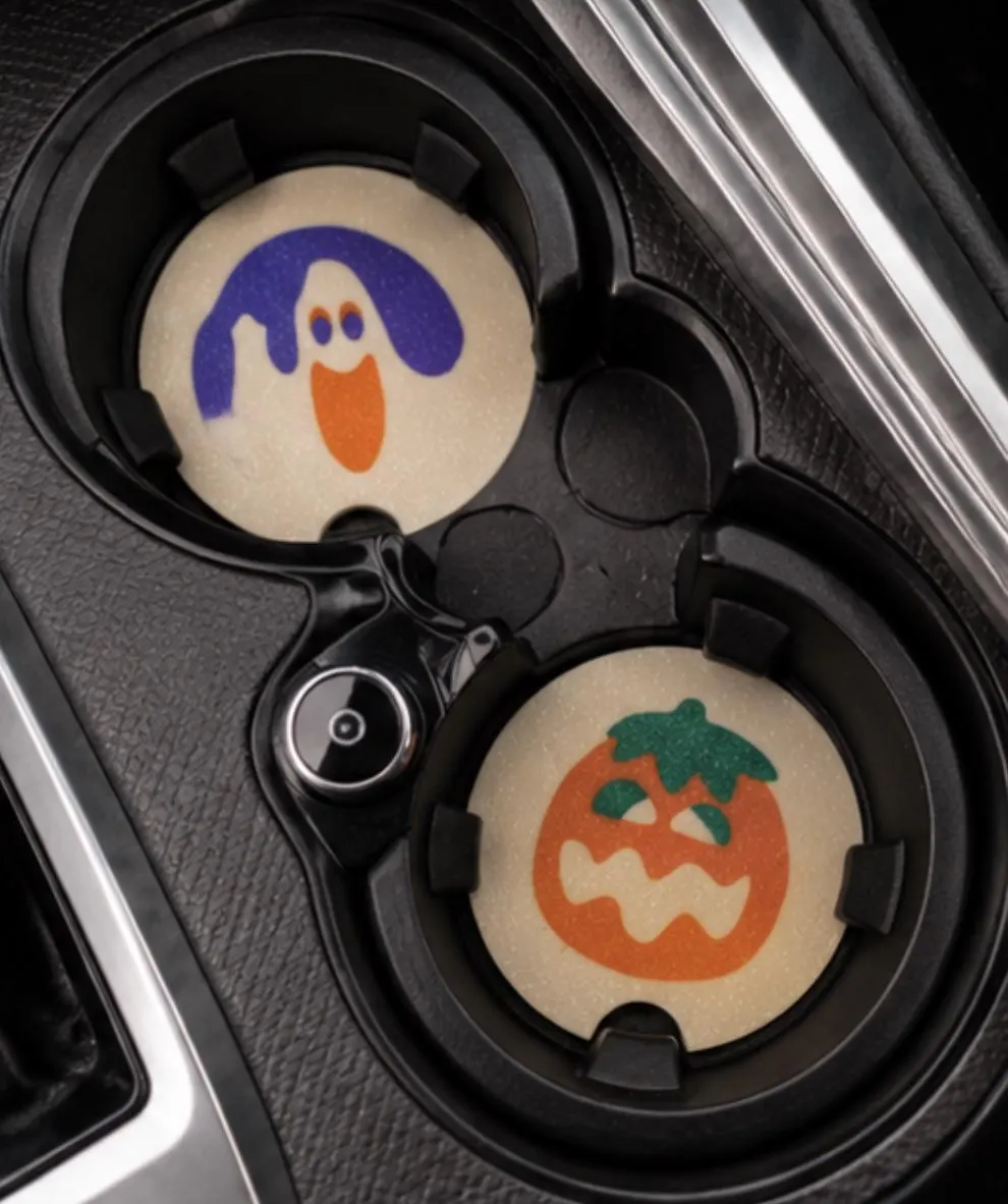 Halloween Sugar Cookie Car Coasters | Pumpkin, Ghost, Bat, Cat, Witch, & Hat | Nostalgic Car Cup Holder Coasters | Spooky Car Fall Decor cover image