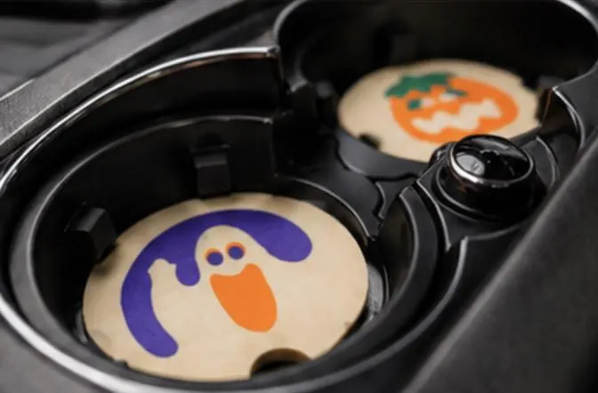 Halloween Sugar Cookie Car Coasters | Pumpkin, Ghost, Bat, Cat, Witch, & Hat | Nostalgic Car Cup Holder Coasters | Spooky Car Fall Decor image 4