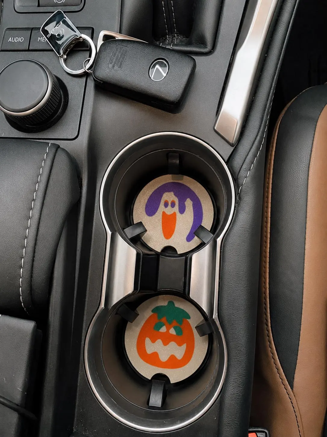Halloween Sugar Cookie Car Coasters | Pumpkin, Ghost, Bat, Cat, Witch, & Hat | Nostalgic Car Cup Holder Coasters | Spooky Car Fall Decor image 11