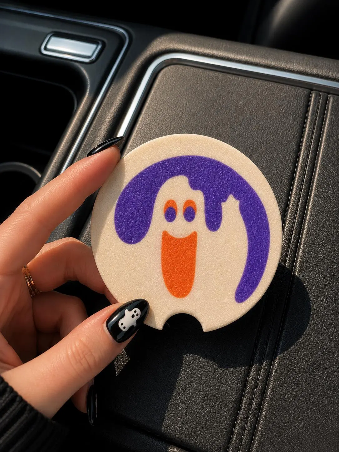 Halloween Sugar Cookie Car Coasters | Pumpkin, Ghost, Bat, Cat, Witch, & Hat | Nostalgic Car Cup Holder Coasters | Spooky Car Fall Decor image 12
