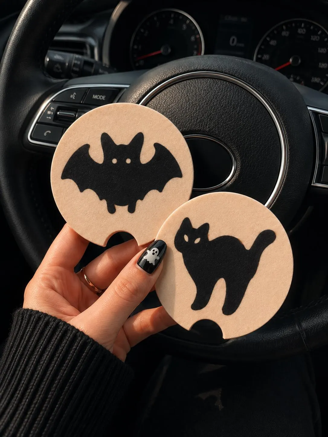 Halloween Sugar Cookie Car Coasters | Pumpkin, Ghost, Bat, Cat, Witch, & Hat | Nostalgic Car Cup Holder Coasters | Spooky Car Fall Decor image 13