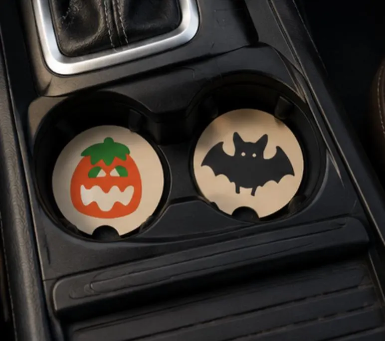 Halloween Sugar Cookie Car Coasters | Pumpkin, Ghost, Bat, Cat, Witch, & Hat | Nostalgic Car Cup Holder Coasters | Spooky Car Fall Decor image 15