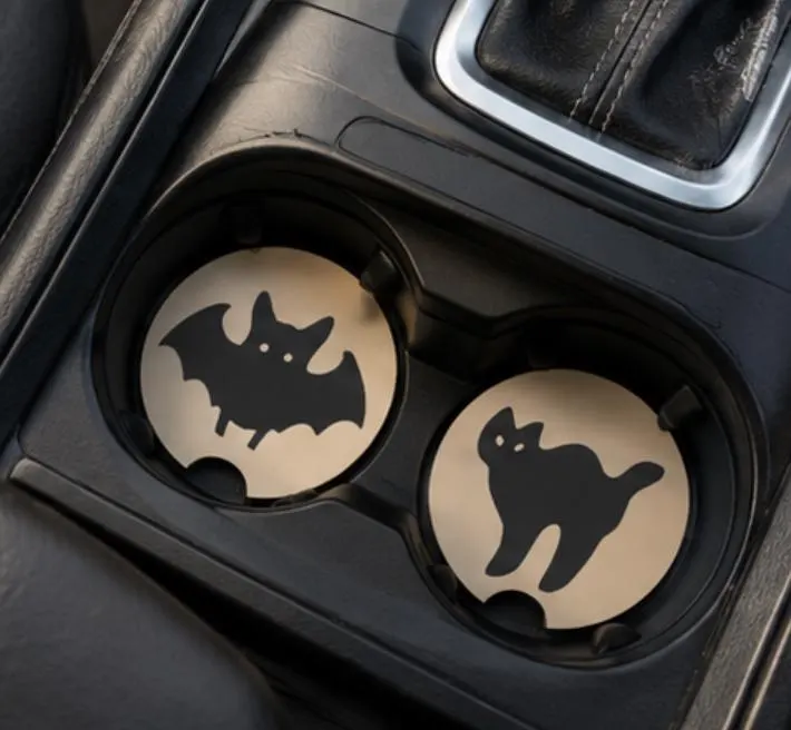 Halloween Sugar Cookie Car Coasters | Pumpkin, Ghost, Bat, Cat, Witch, & Hat | Nostalgic Car Cup Holder Coasters | Spooky Car Fall Decor image 16