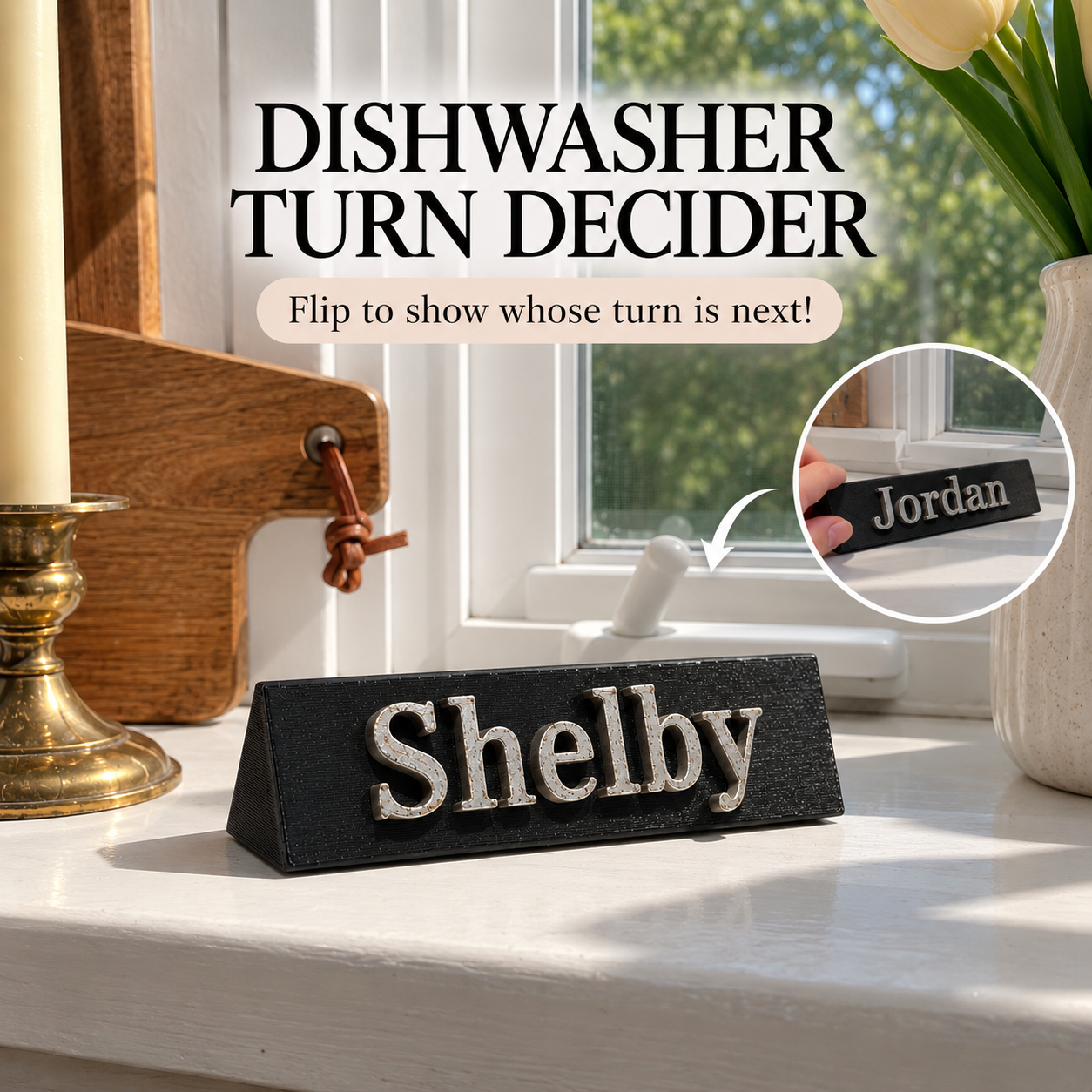 Personalized Dishwasher Turn Decider - Flip to Show Whose Turn It Is | Roommate Kitchen Sign cover image