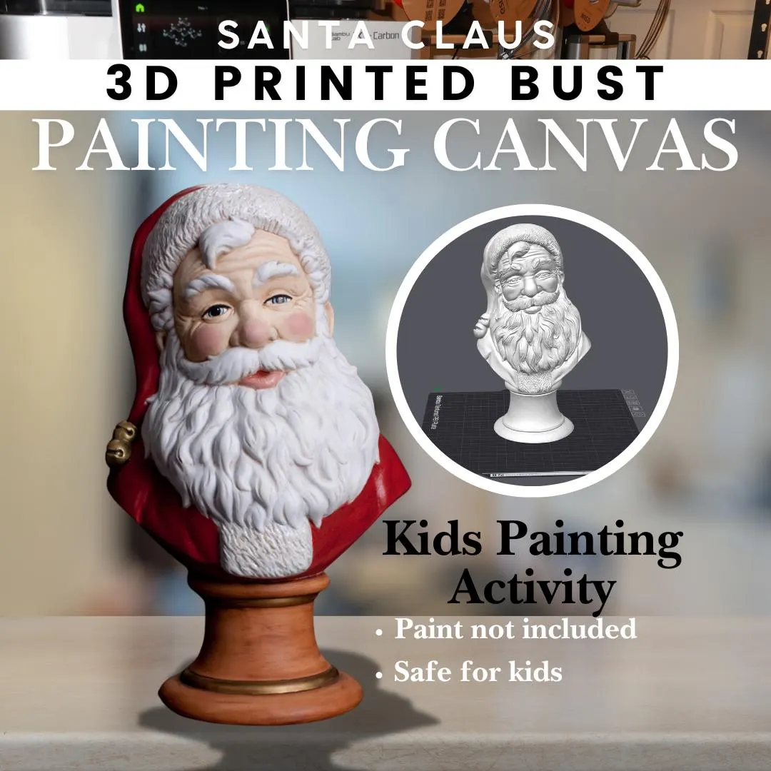 3D Printed Santa Bust, DIY Painting Kit, Christmas Art Project