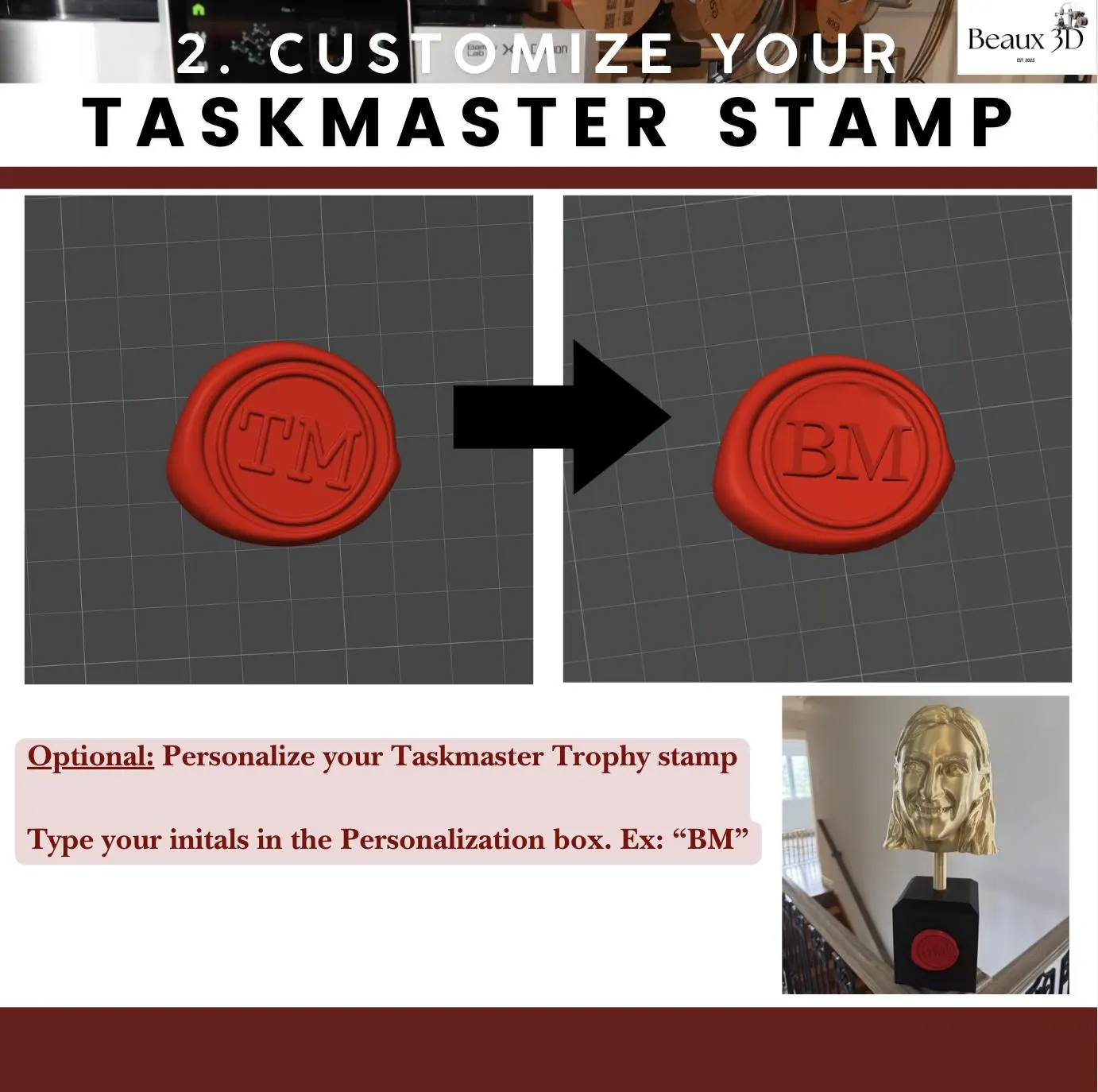 Custom Taskmaster Trophy: Personalized 12 inch 3D Printed Gold Bust image 10