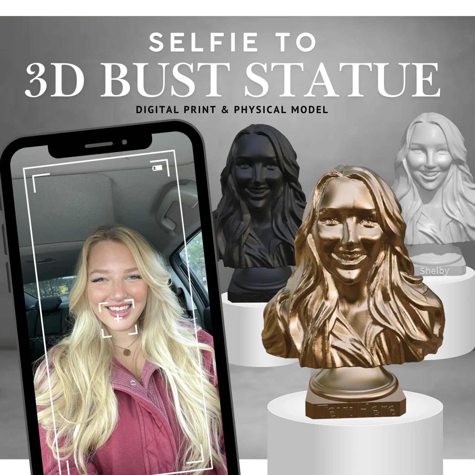 Custom 3D Bust Statue from Photo - Personalized Memorial Gift (4, 6, or 8 inch bust available) cover image