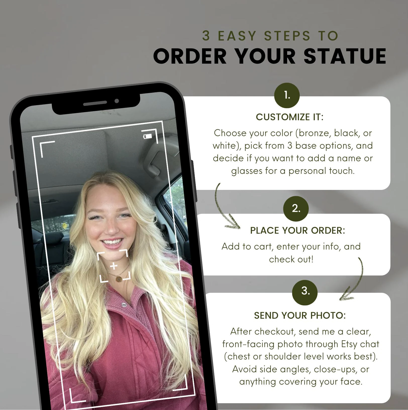 Custom 3D Bust Statue from Photo - Personalized Memorial Gift (4, 6, or 8 inch bust available) image 9