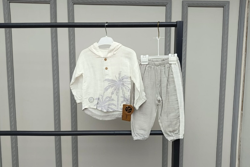 Gri Hawai İkili Muslin Takım 0-3 ay