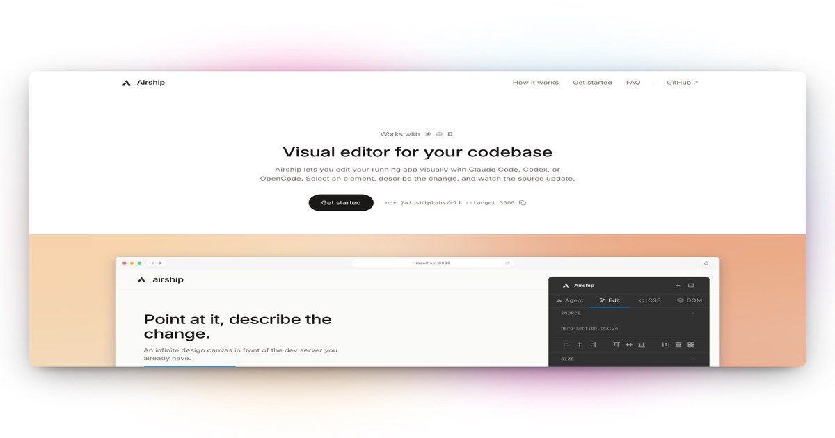Airship : le visual editor Figma-like qui parle à Claude Code et Codex (open source)