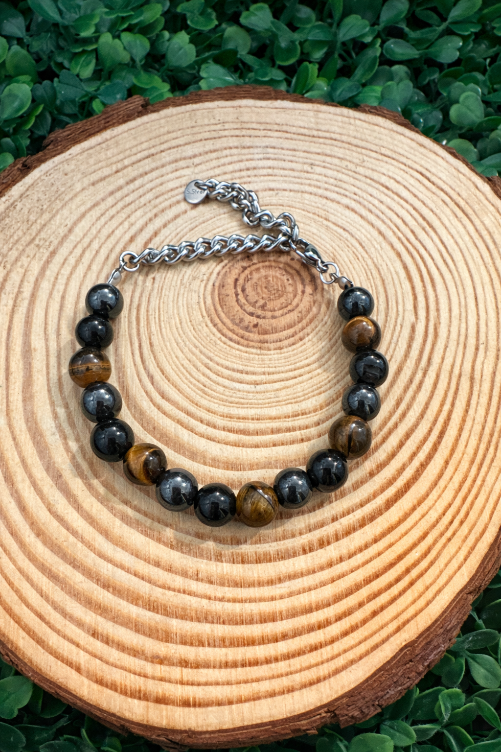 imagen de PULSERA AMULETO TRIPLE PROTECCION TURMALINA, OJO DE TIGRE Y HEMATITE