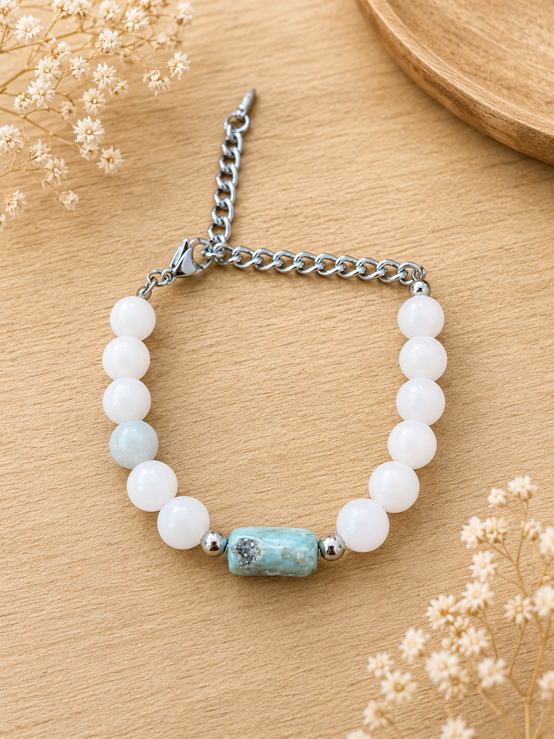 imagen de PULSERA LARIMAR Y PIEDRA LUNA 