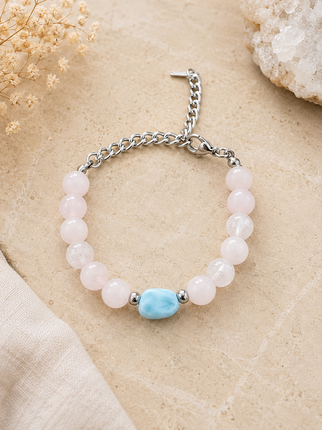 imagen de PULSERA CUARZO ROSA Y LARIMAR