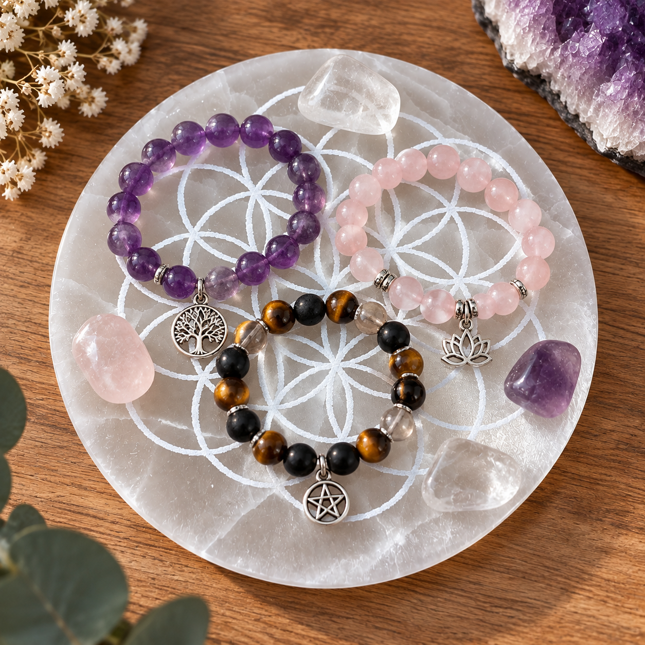 PLACA DE SELENITA 7 CHAKRAS 10cm - imagen 1