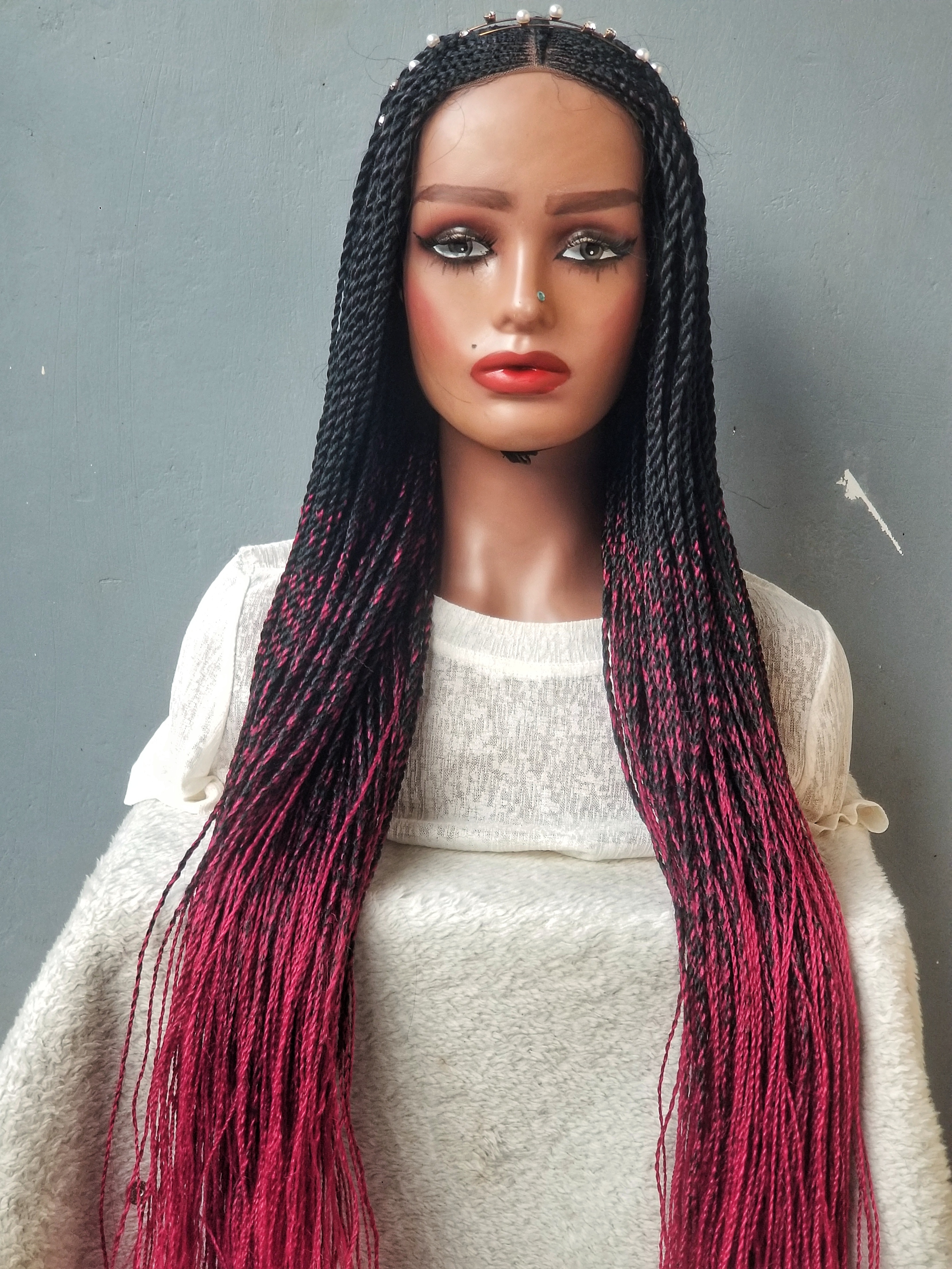 Black and red twist wig