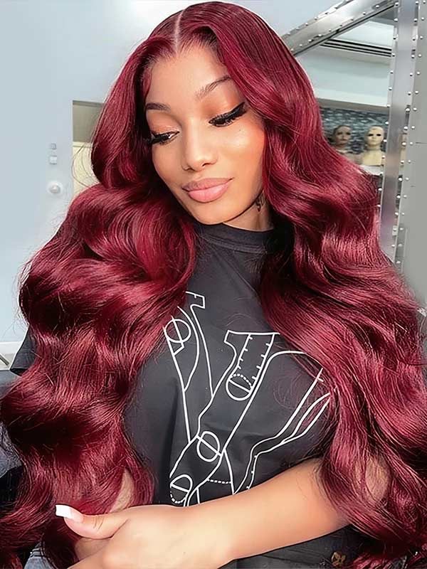 Burgundy color body wave lace wig