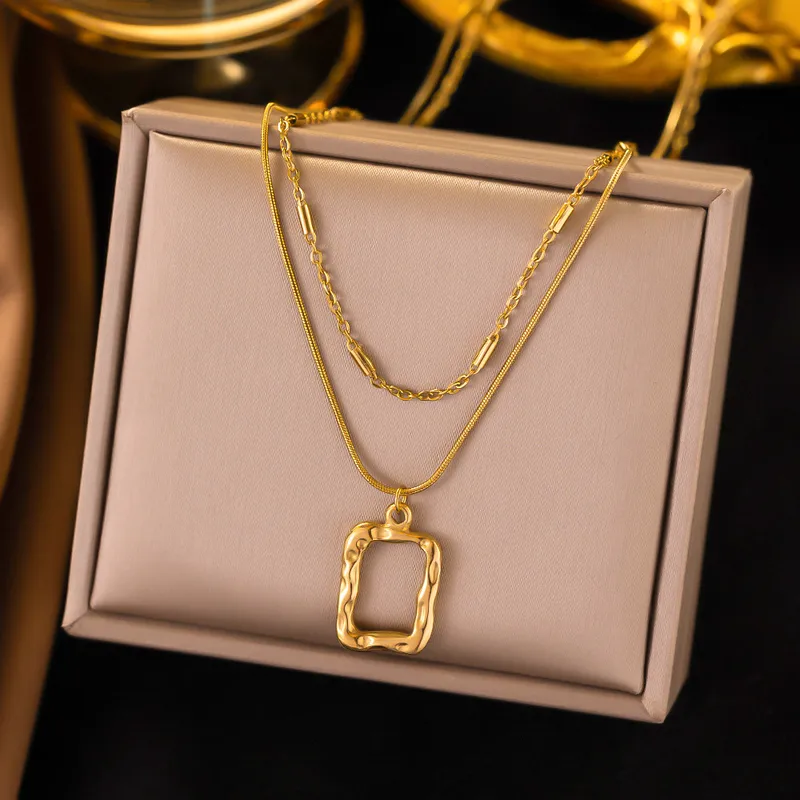 Gold plated stainless steel tarnish geometric 2 in 1 necklace 