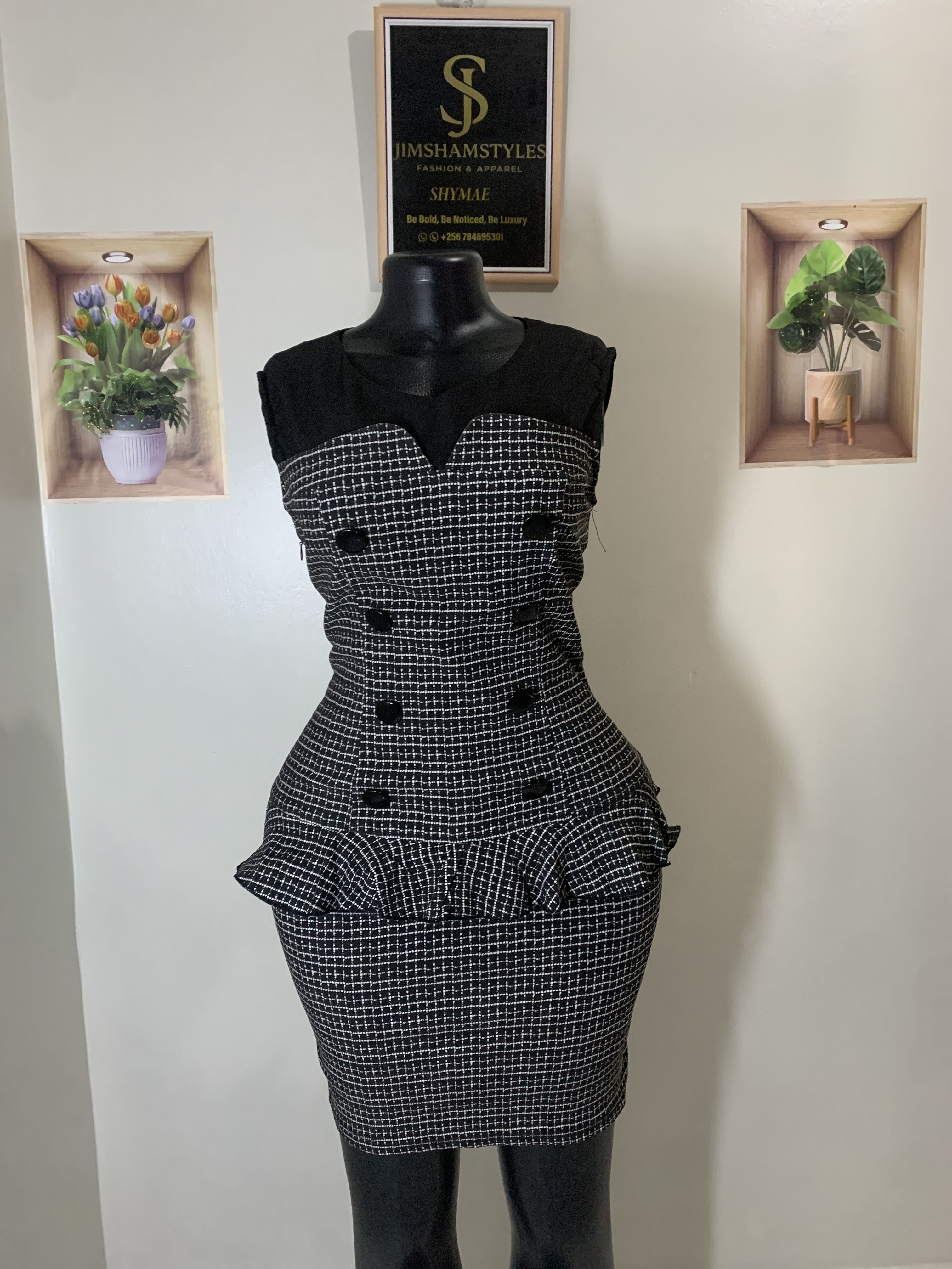 Plaid Pattern Button Front Tube bodycon