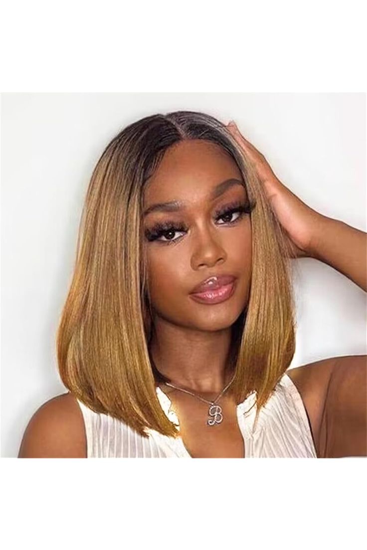 Mixed black and brown color  lace bob wig
