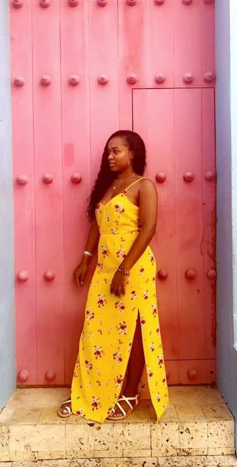 allover flower yellow slit dress 