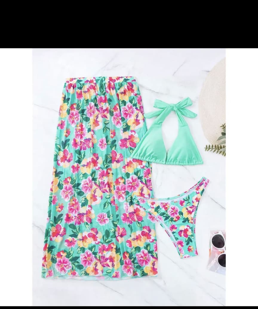 floral three piece swimwear