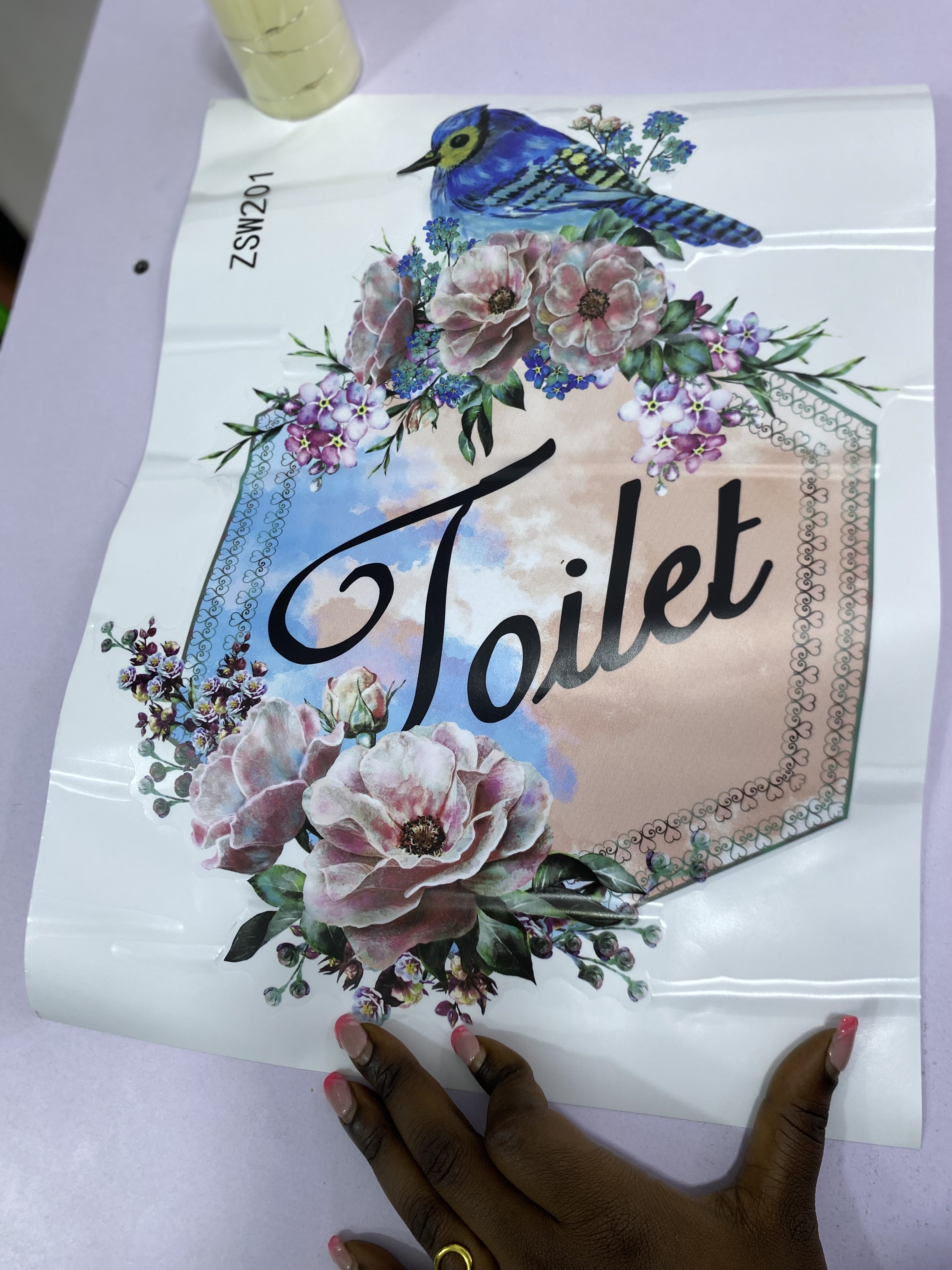 Floral Design Adhesive PVC Toilet Wallpaper sticker