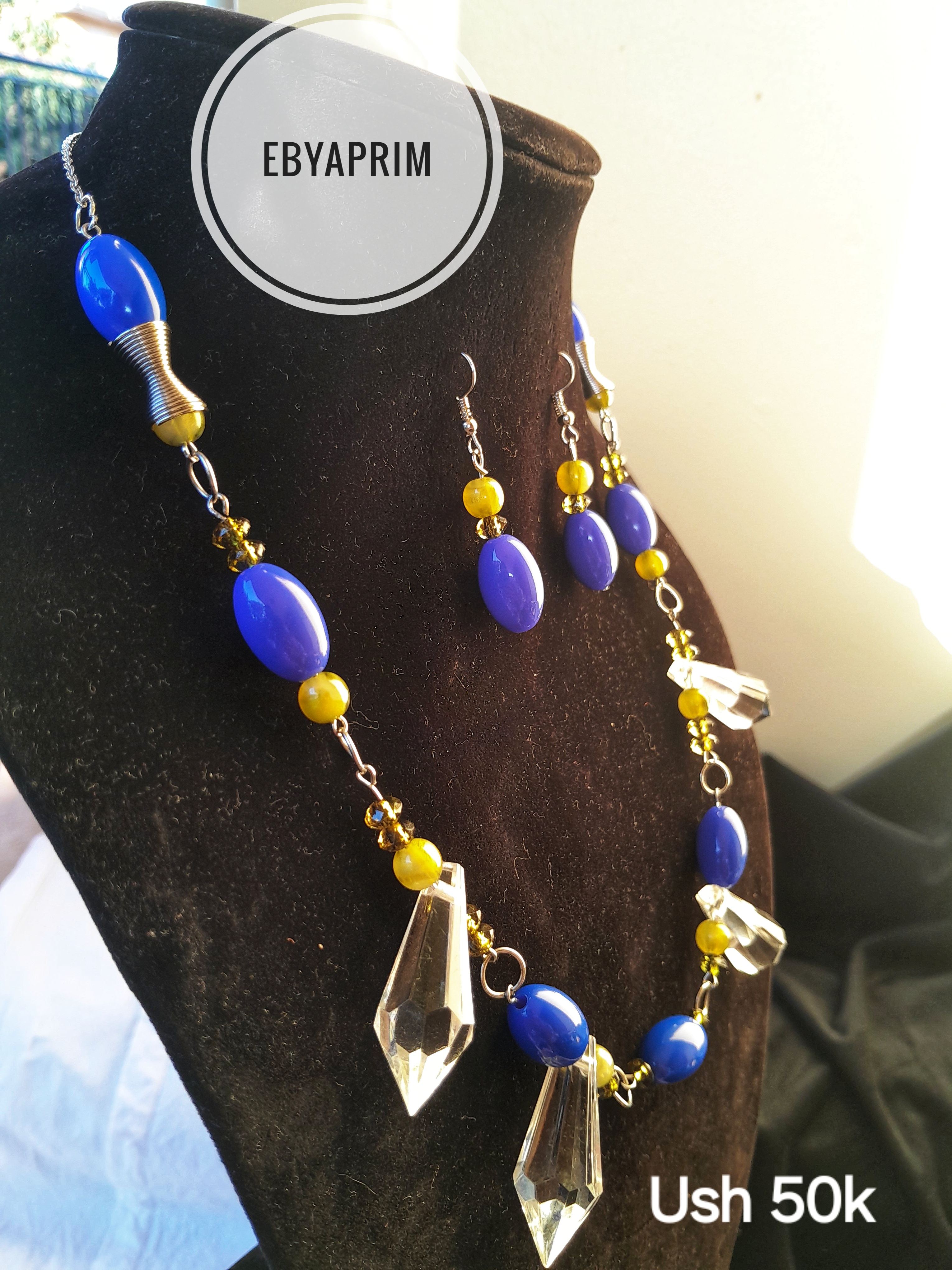 Blue & green crystal chain necklace set
