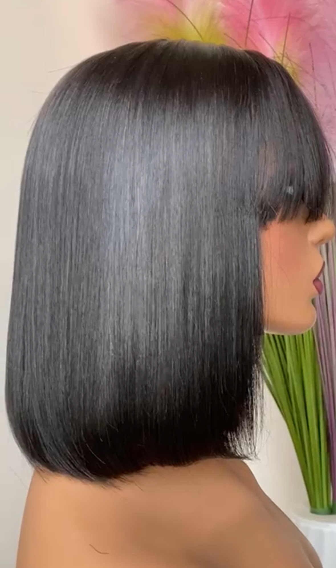 2*6 lace bob wig with fringe double drawn bone straight 10 inch