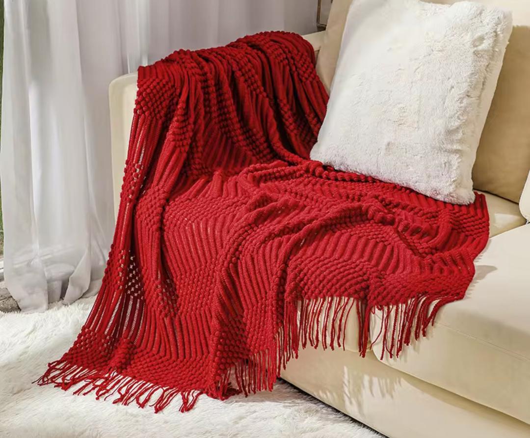 Luxurious Textured knitted Fringe throw blanket 