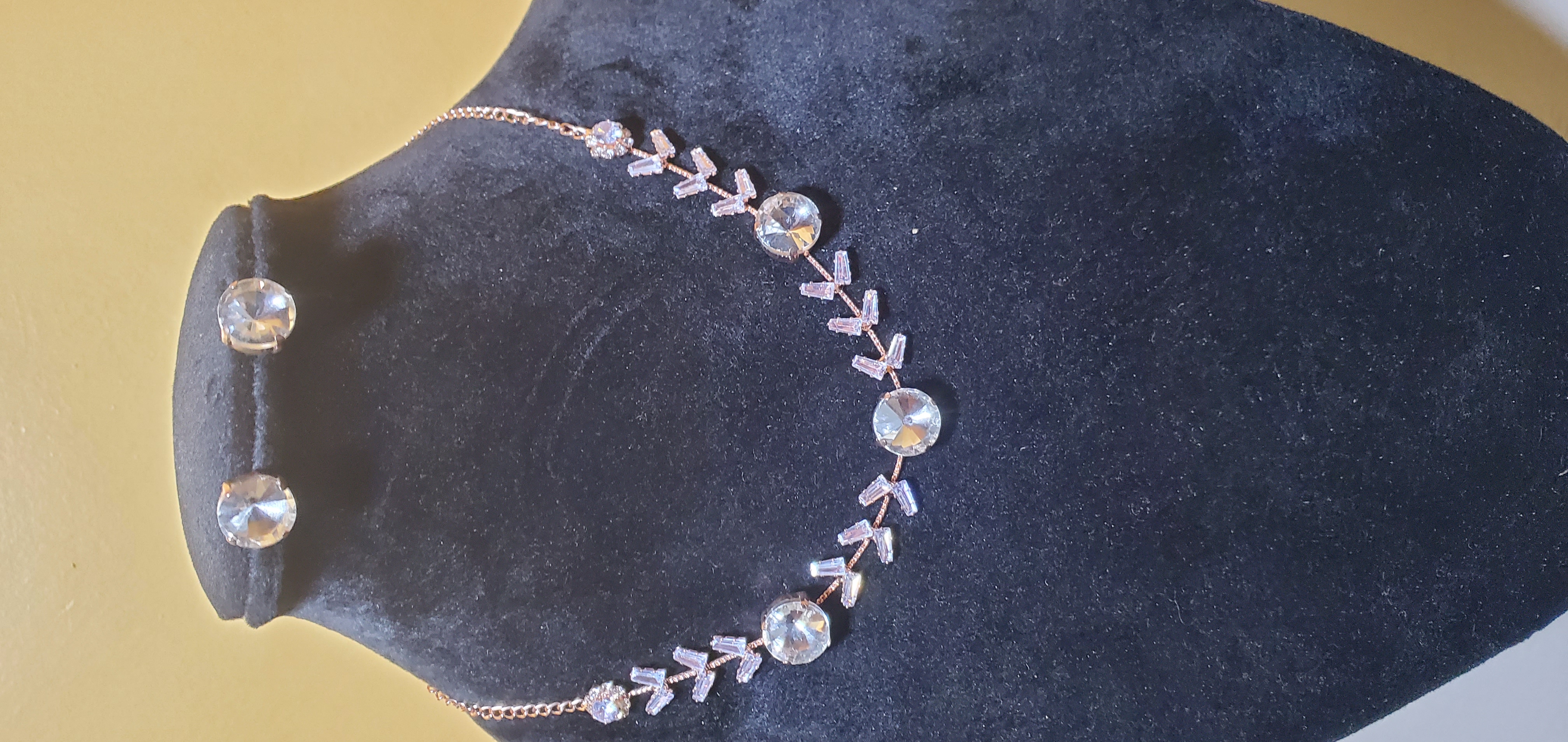 Simple Rhinestone Teardrop Stainless Necklace and Ear pins