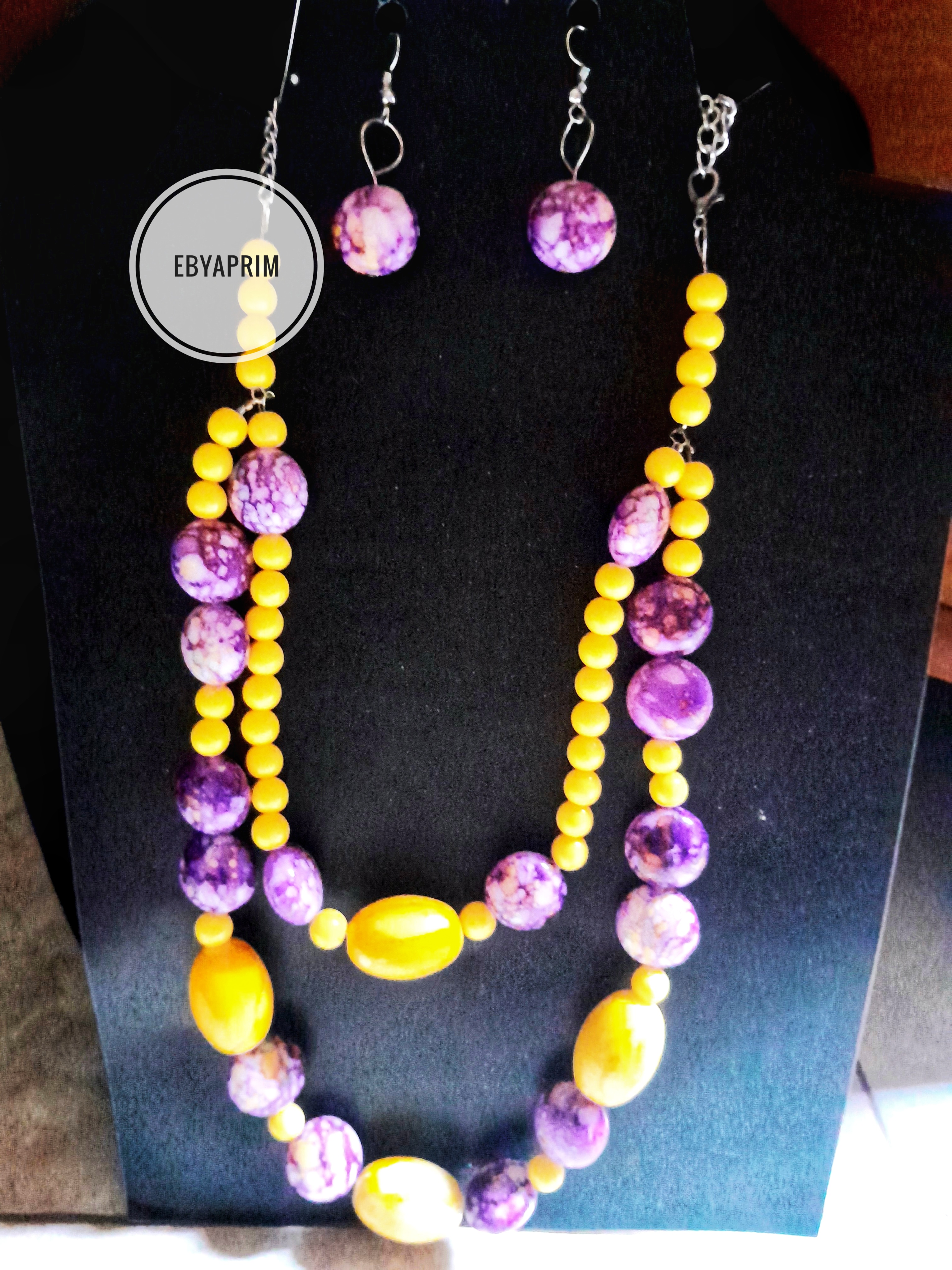 Yellow and purple assorted beaded set