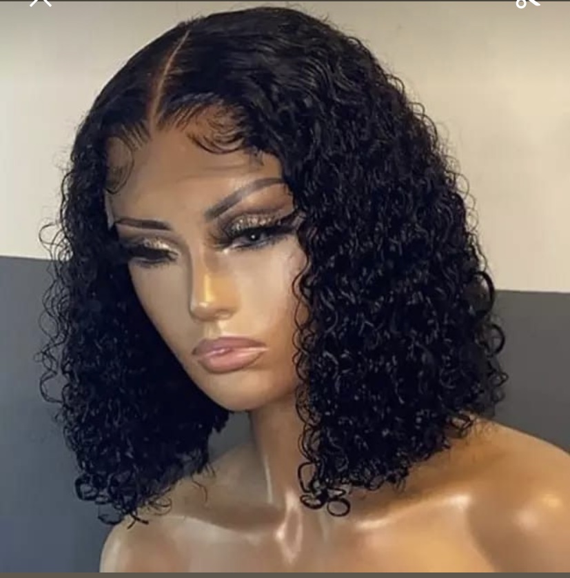 Natural black color deep curls water wave lace wig
