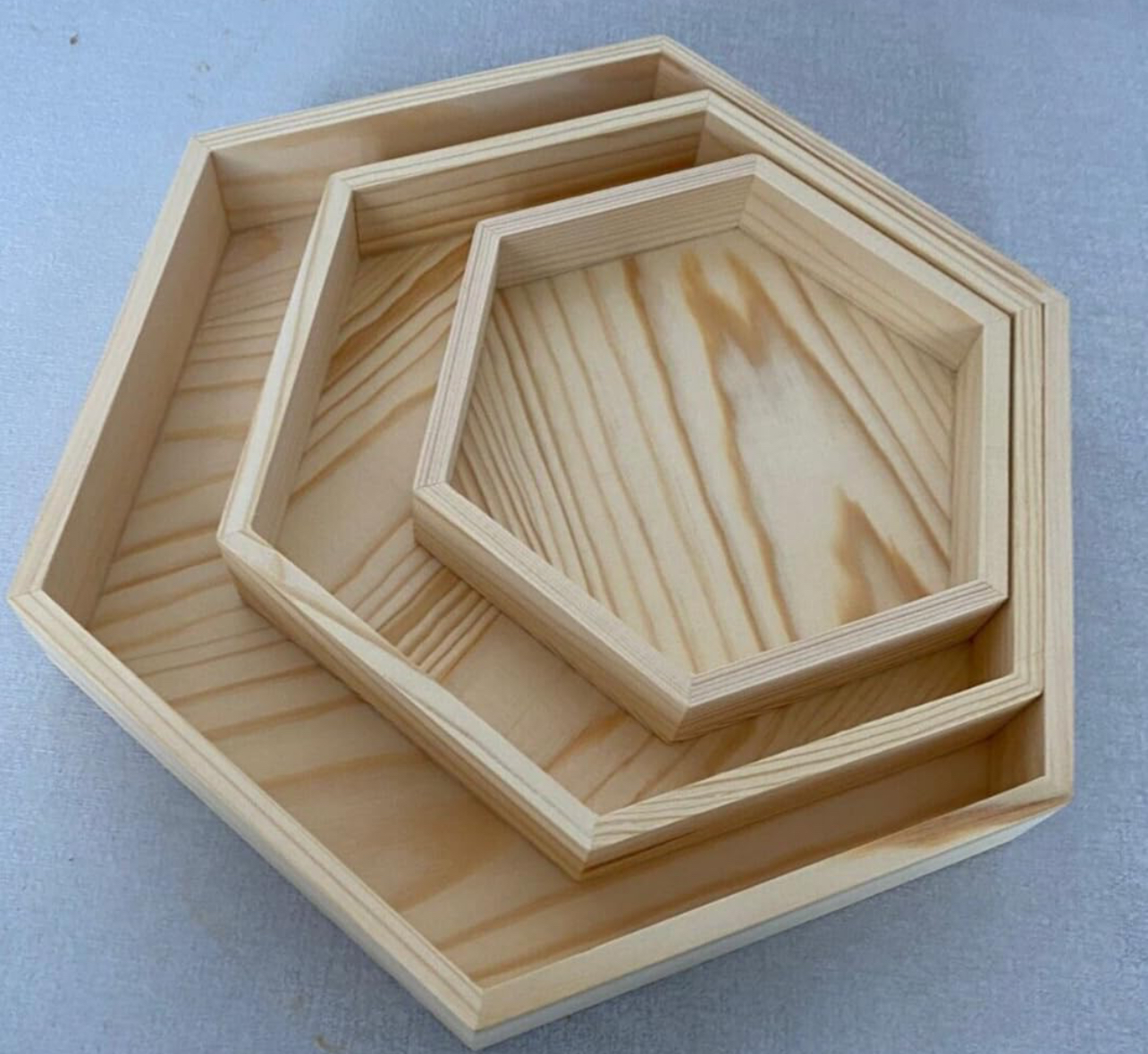 3 Piece Hexagon Wooden Serving Tray