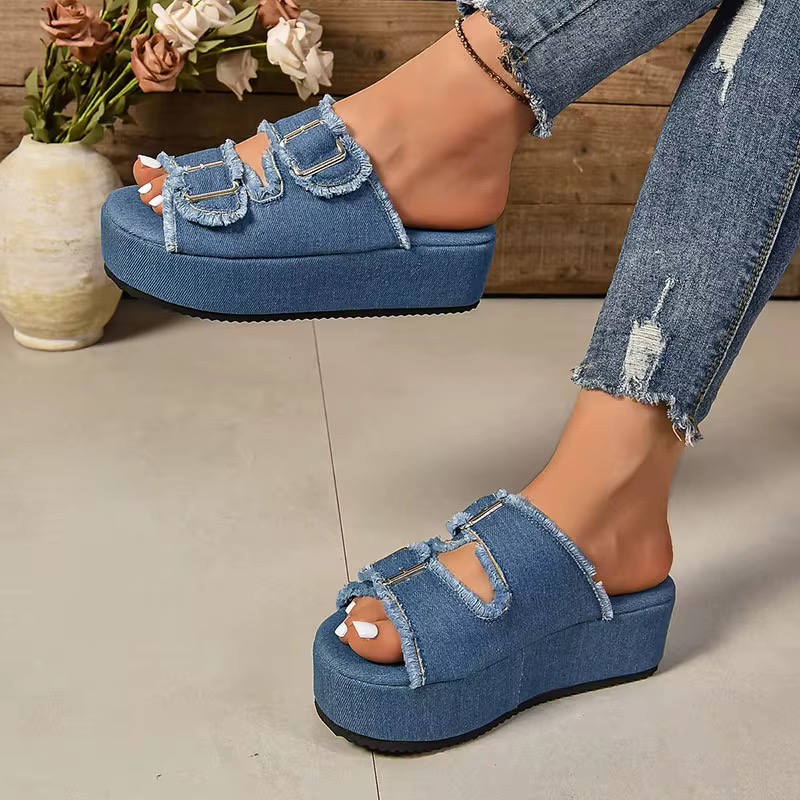 Denim Buckle Slides