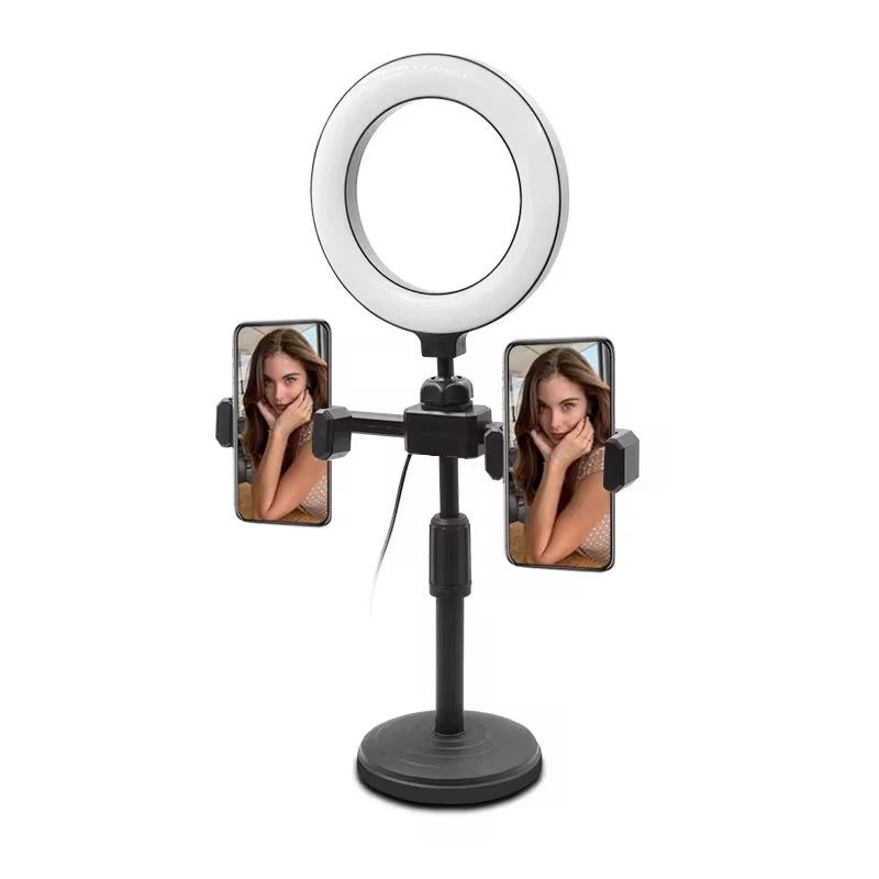 Desktop 6" Inches Ring Light Dual Phone Holder Tripod