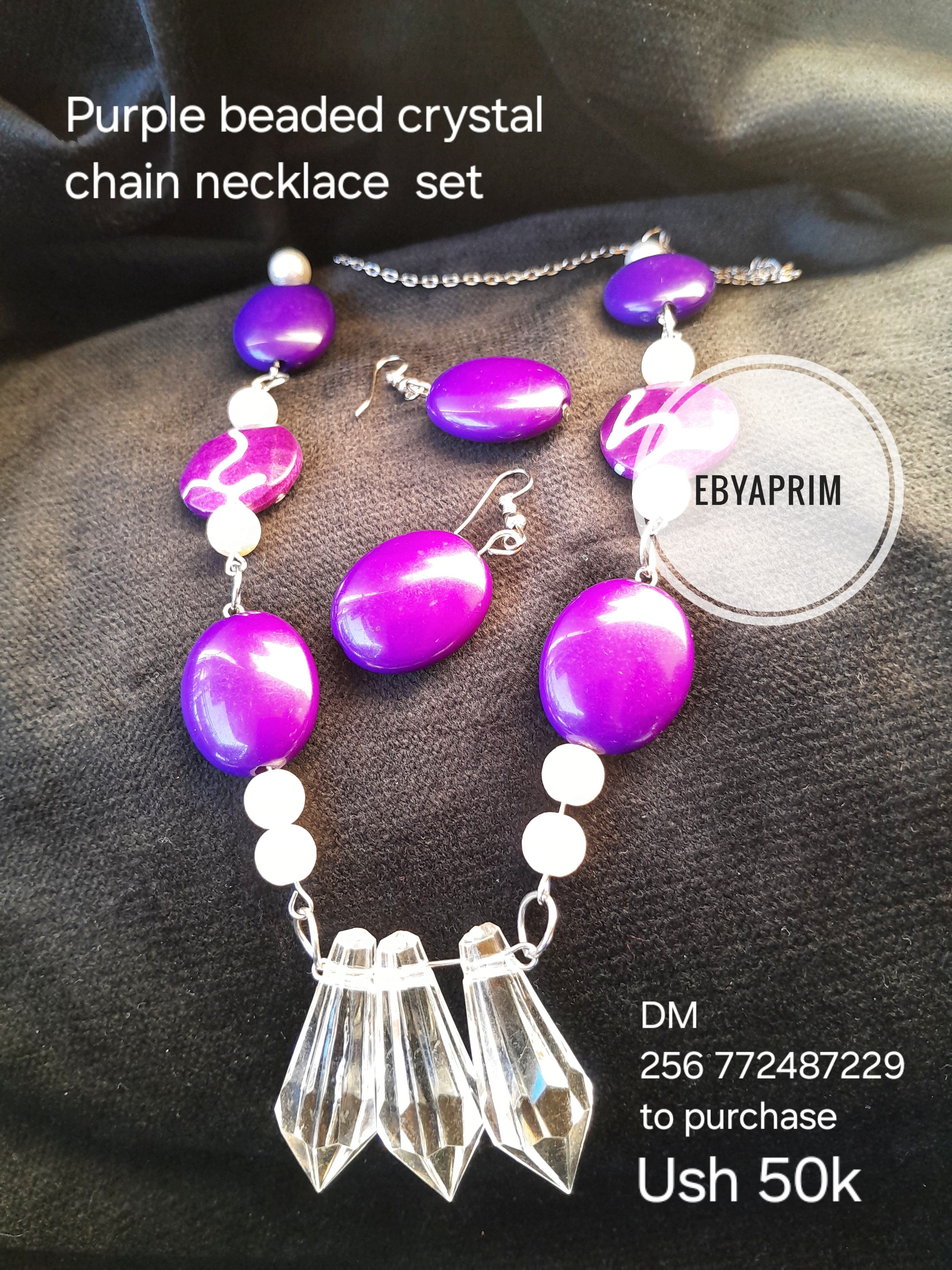 Purple beaded crystal pendant chain 