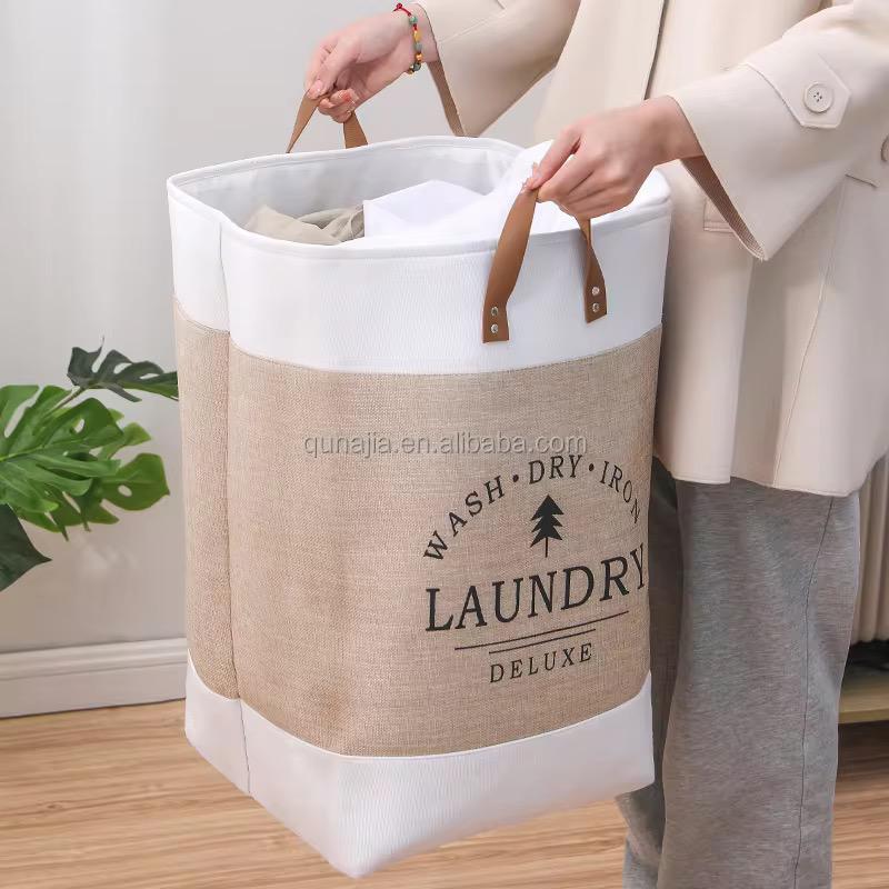 Deluxe Laundry Basket with Leather Handles