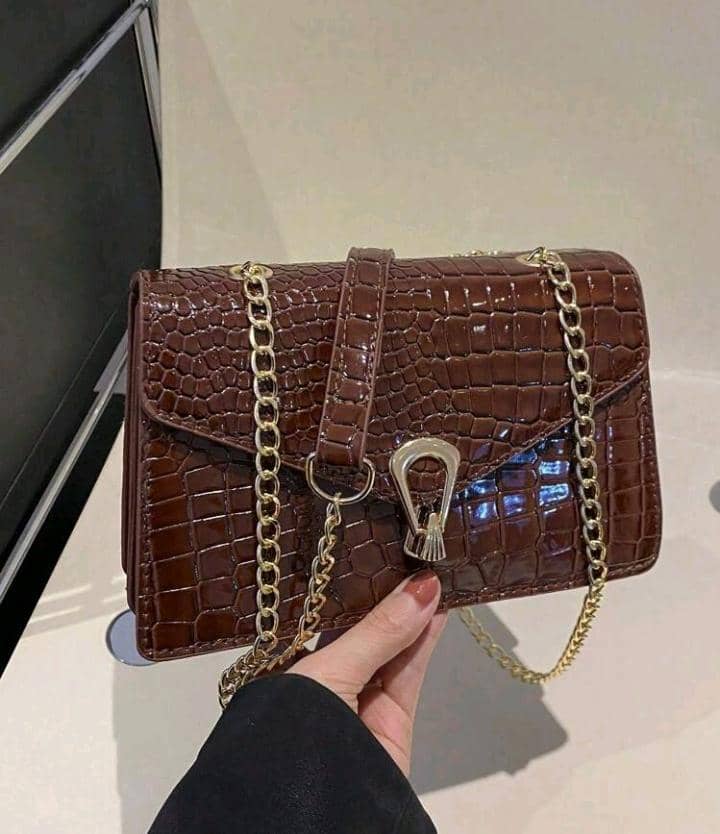 Crocodile Embossed Flap chain Square Bag