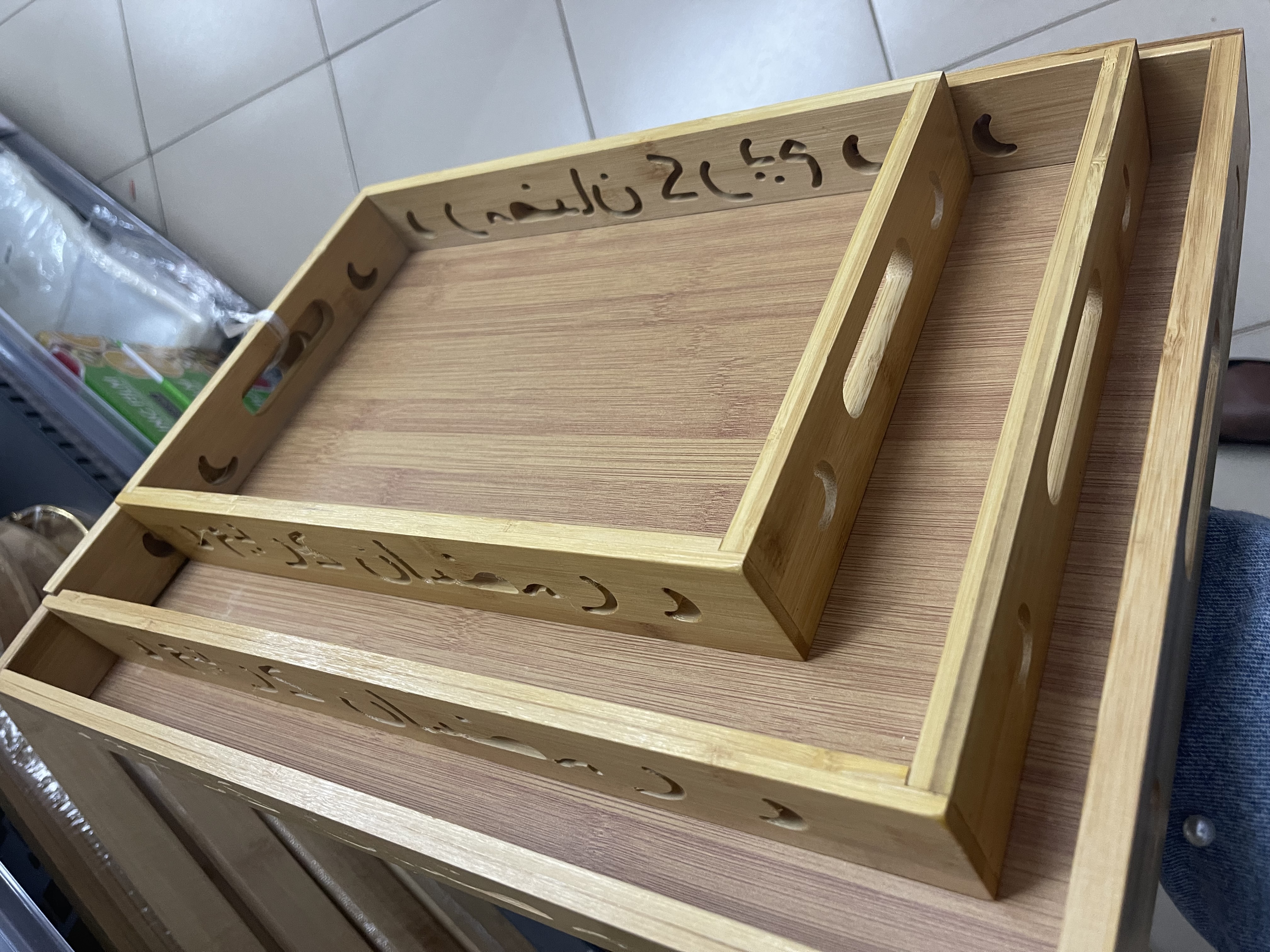 3 piece rectangular wooden serving tray